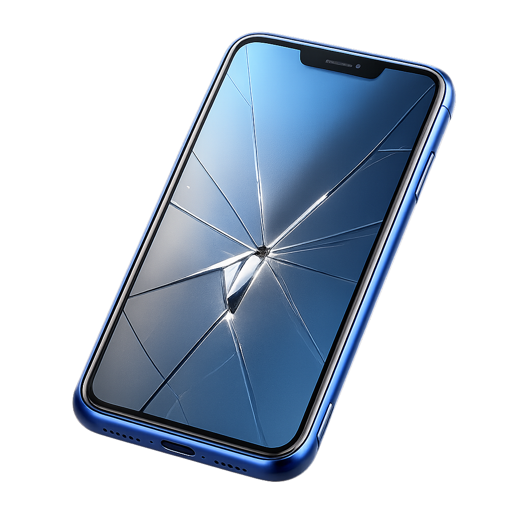 Téléphone à l’écran cassé, prêt à être réparé